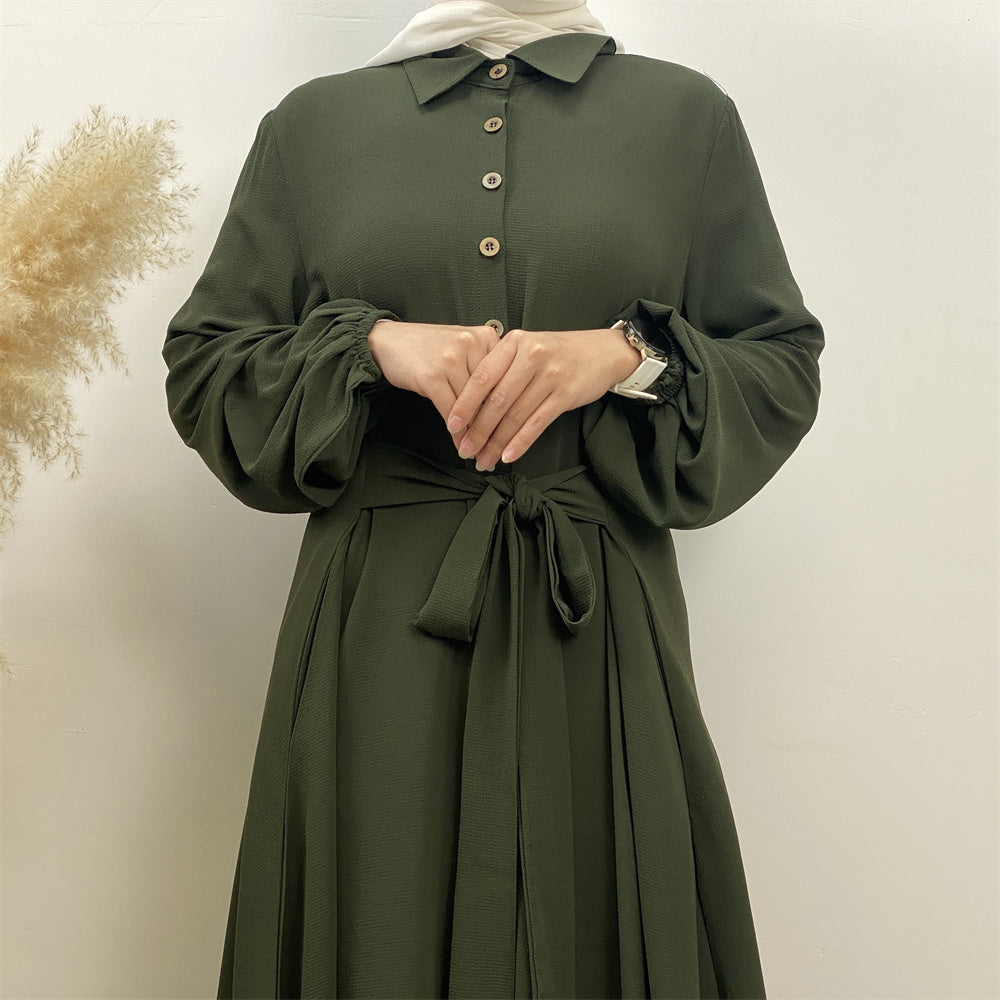 45 Signature-Elegant Green Modest Abaya hijab nz Dress - Front view with sleeve