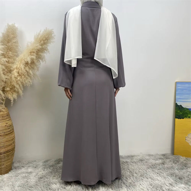 Elegant Grey Modest Abaya hijab nz Dress - Back view