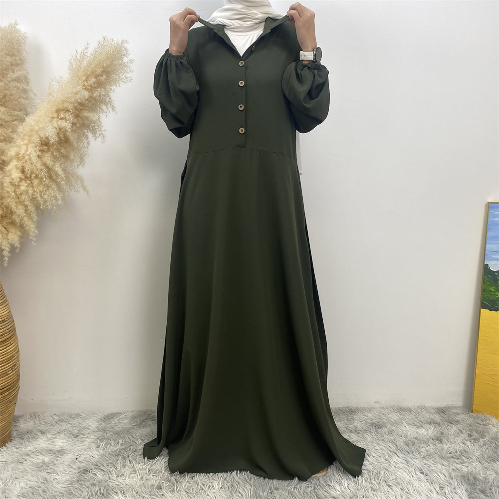 45 Signature-Elegant Green Modest Abaya hijab nz Dress - Front view with collar