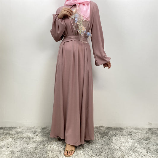 Dusty rose belted dress abaya nz hijab - front