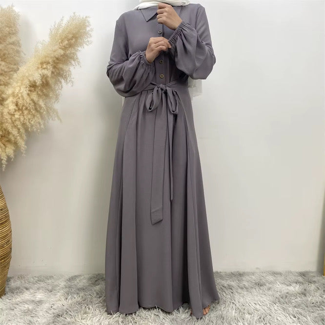 Elegant Grey Modest Abaya hijab nz Dress - Front view with sleeve