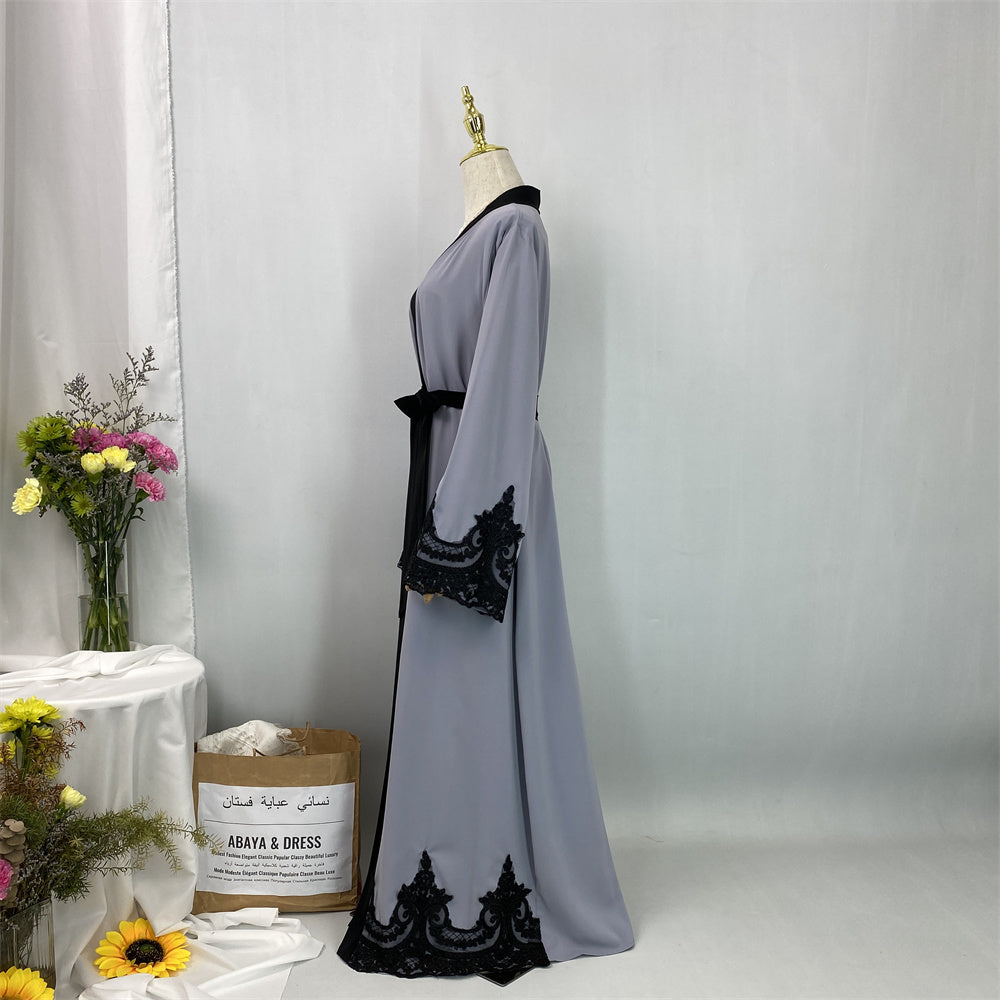 Luxury Beautiful Abaya– Dubai Hijab Wear-  Grey - Side