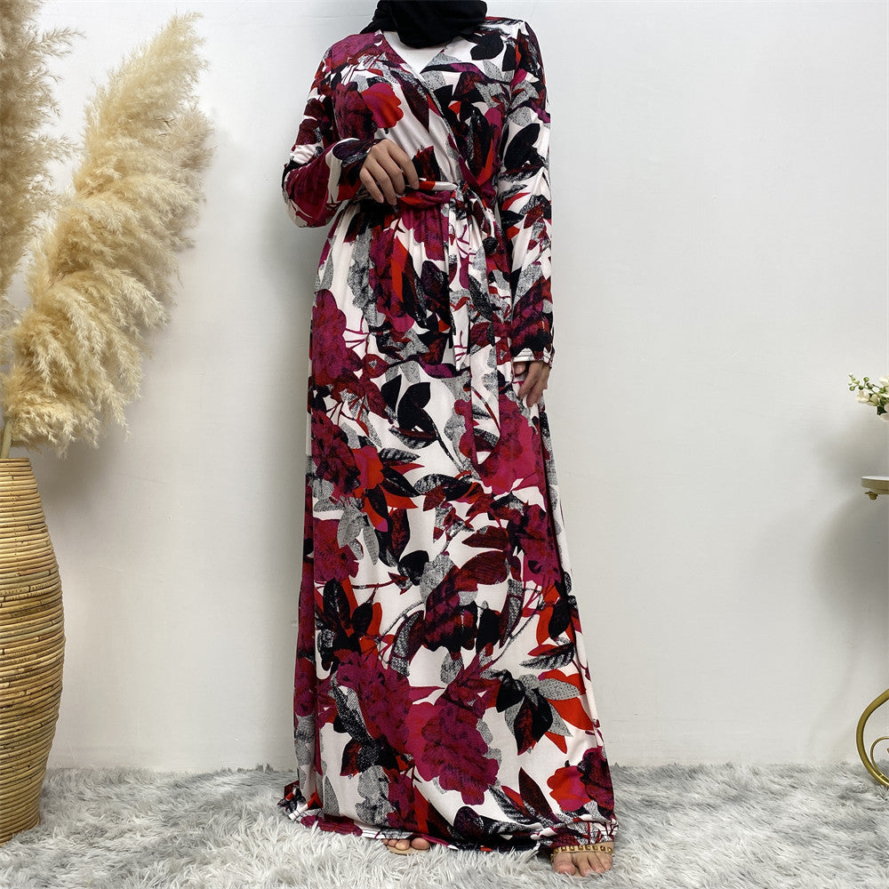 Floral Wrap Abaya Dress – Elegant & Hijab Fashion Dubai Front