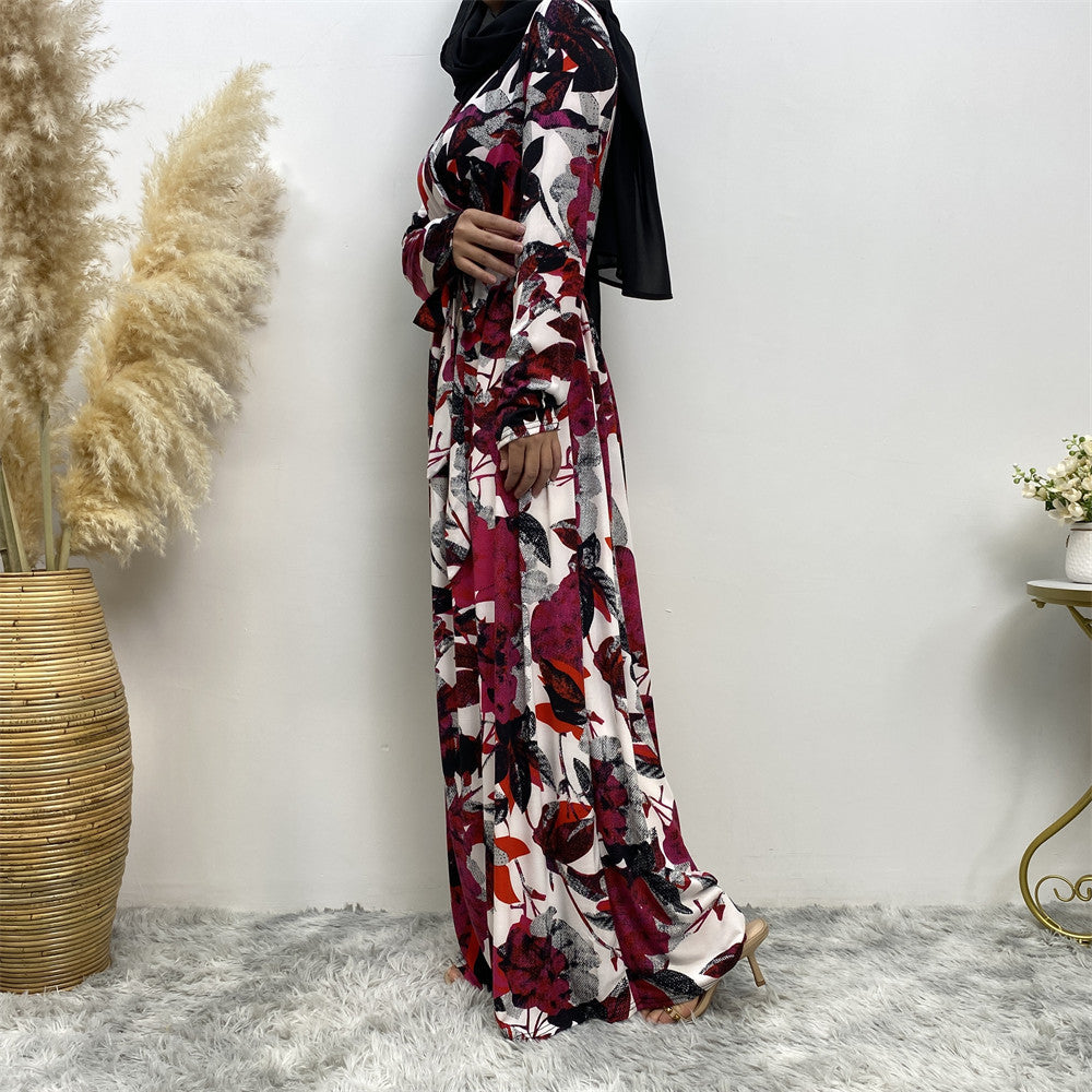 Floral Wrap Abaya Dress – Elegant & Hijab Fashion Dubai Side