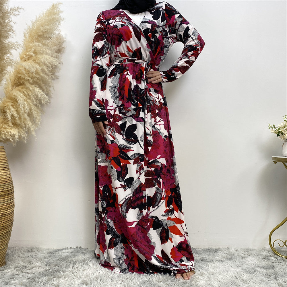 Floral Wrap Abaya Dress – Elegant & Hijab Fashion Dubai Front asleeve