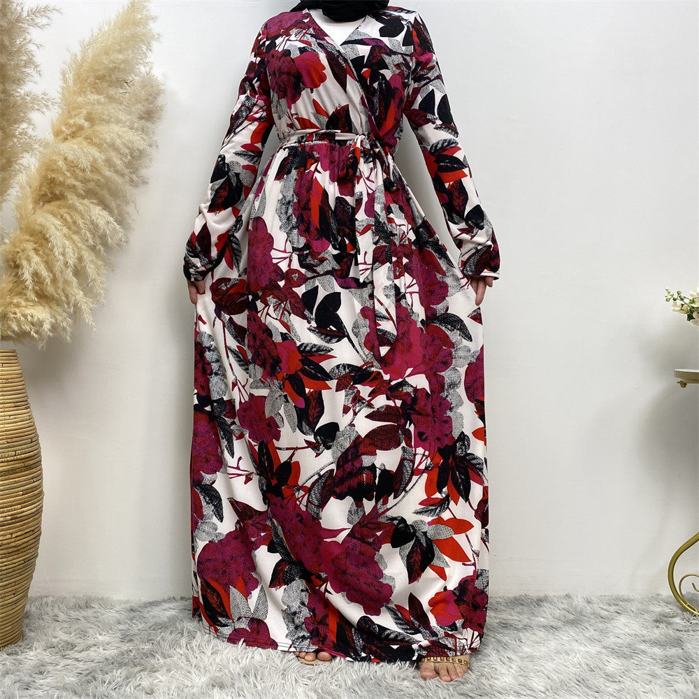 Floral Wrap Abaya Dress – Elegant & Hijab Fashion Dubai Front width