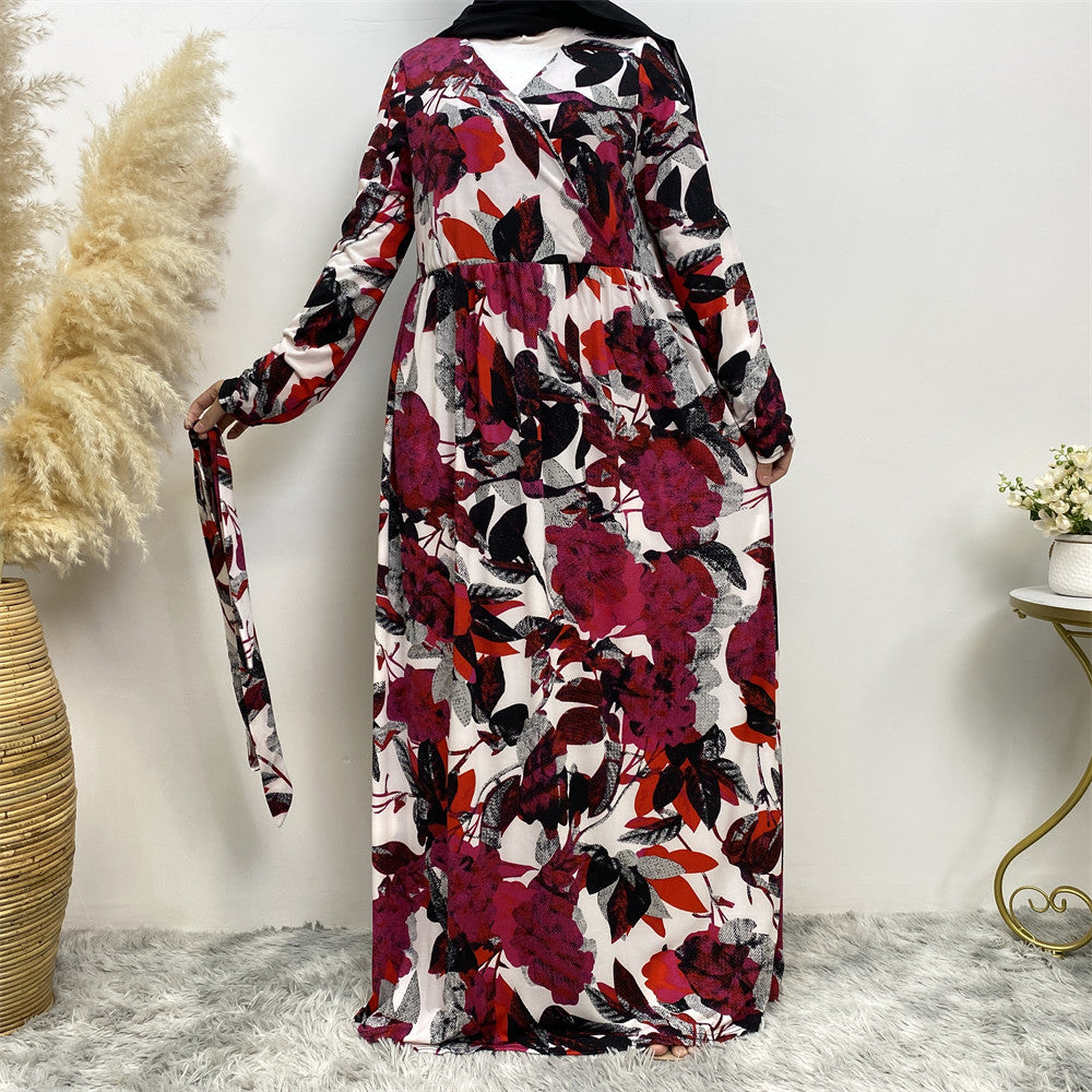 Floral Wrap Abaya Dress – Elegant & Hijab Fashion Dubai Front without side lace
