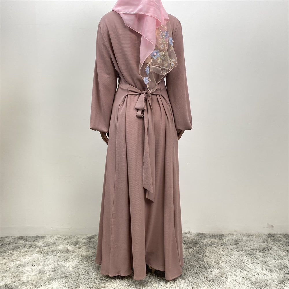 Dusty rose belted dress abaya nz hijab -Back