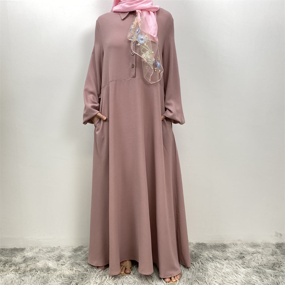 Dusty rose belted dress abaya nz hijab - front pockets