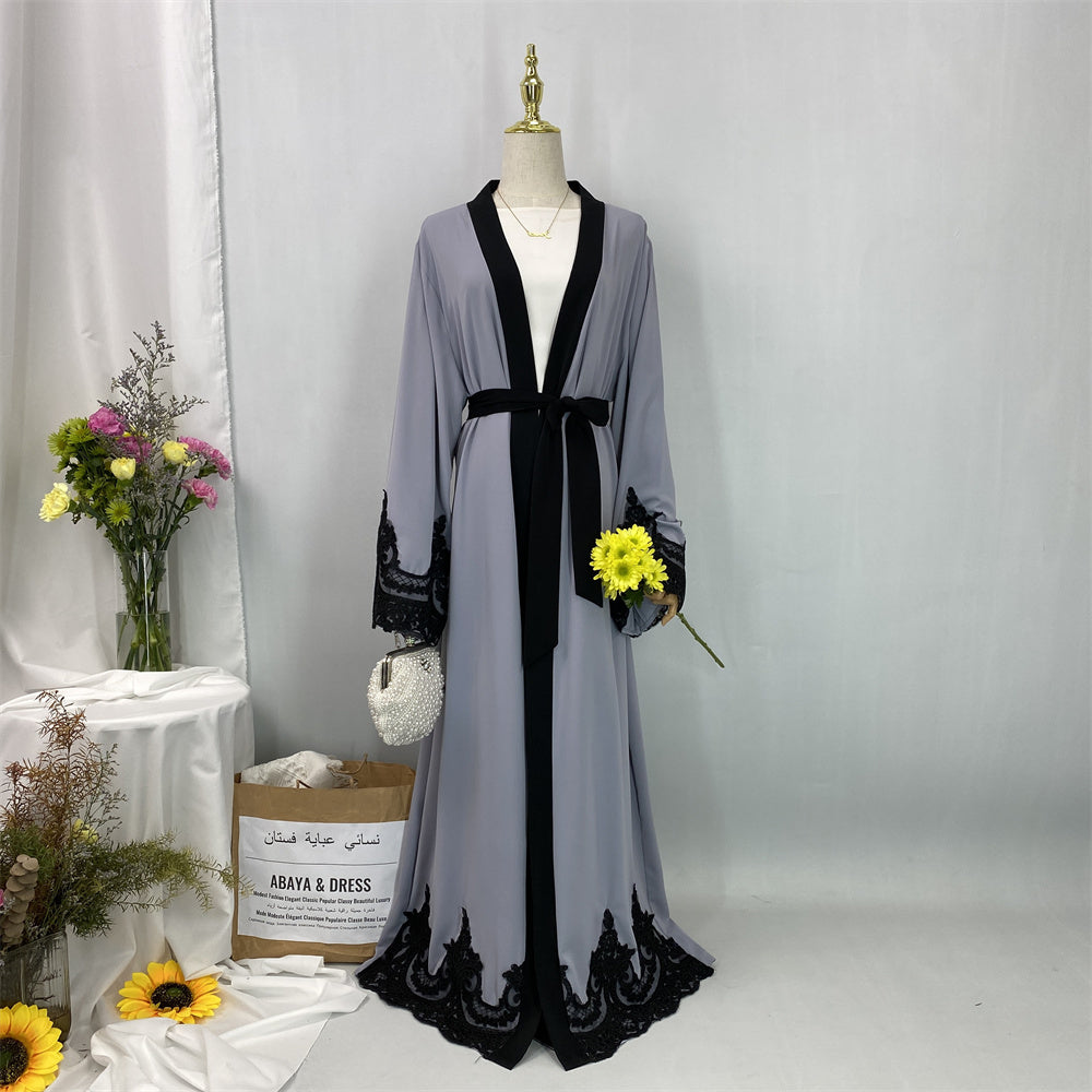 Luxury Beautiful Abaya– Dubai Hijab Wear-  Grey - front sleeve